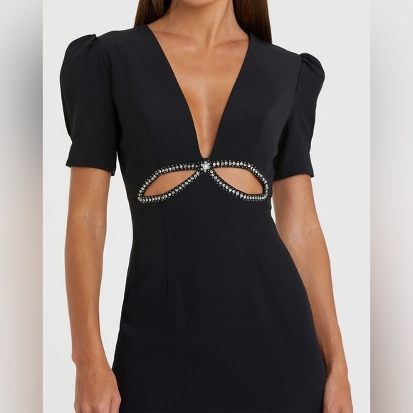 IEENA FOR MAC DUGGAL 2630 NWT  Black Plunge Neck Puff Sleeve Cut Out Gown - Picture 3 of 8